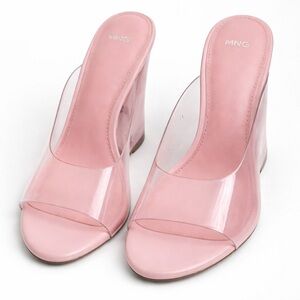MANGO Pink Clear Wedge Slide Sandals Size 39 (US 8)